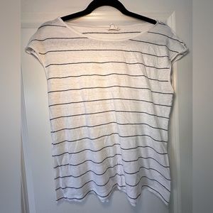 Club Monaco White Stripped Cap Sleeve Top